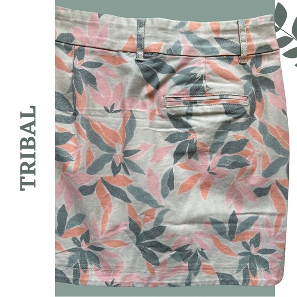 Tribal Spring Summer Skort Floral Pockets Stretch Pull On Orange Cream Size 2 - Picture 6 of 8